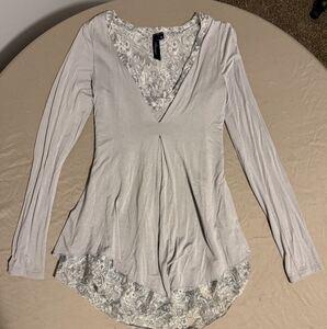 Boutique Gray Long Sleeve Asymmetrical Blouse